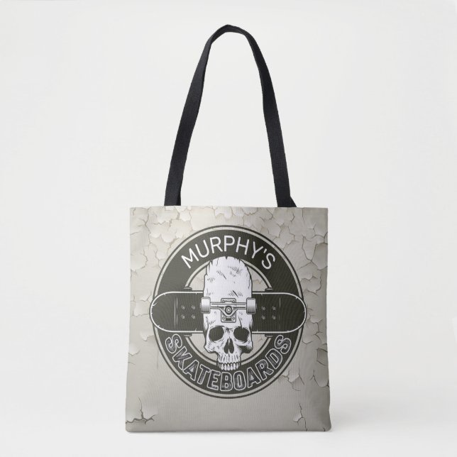 Personalised Skater NAME Skull Skateboarding Skate Tote Bag (Front)