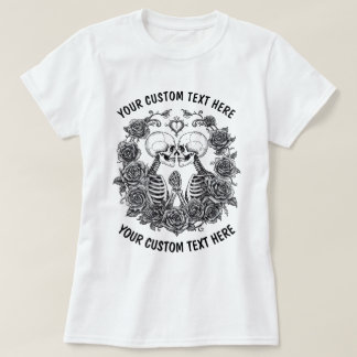 Personalised Skeleton Couple With Flowers Frame T-Shirt