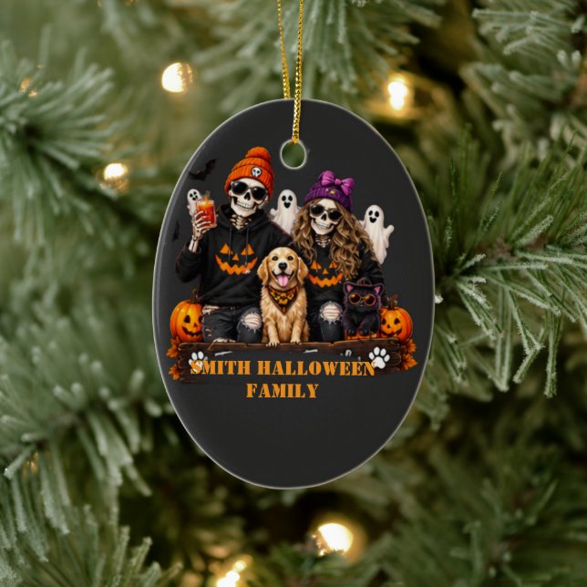 Personalised Skeleton Halloween Stay Spooky Ceramic Tree Decoration (Tree)