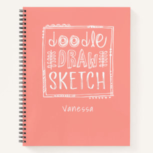 Personalised Sketchbook With Name Coral Notebook