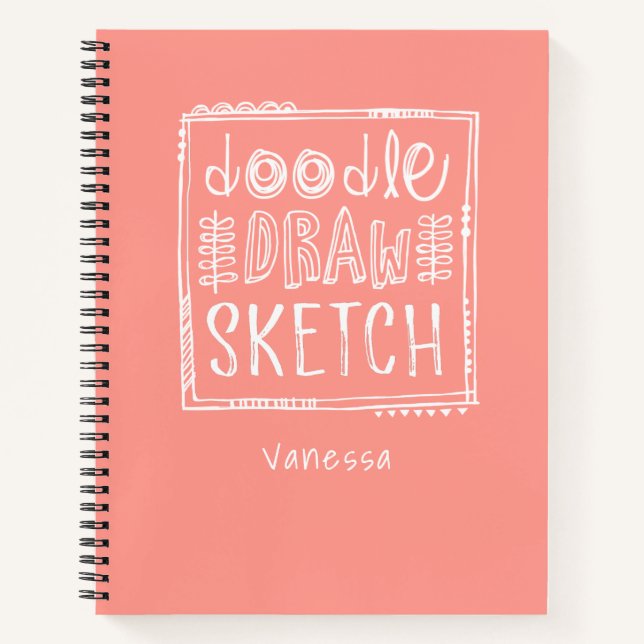 Personalised Sketchbook With Name Coral Notebook (Front)