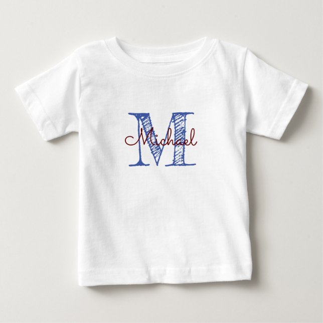 Personalised Sketched Name Monogram Baby Boy T-Shirt (Front)