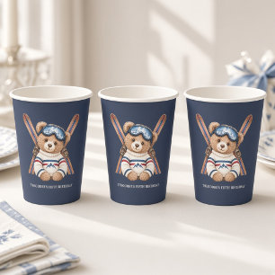 Personalised Ski Teddy Bear Winter Birthday Paper Cups