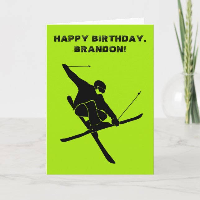 Personalised Ski Tricks Birthday Card for Skiers (Front)