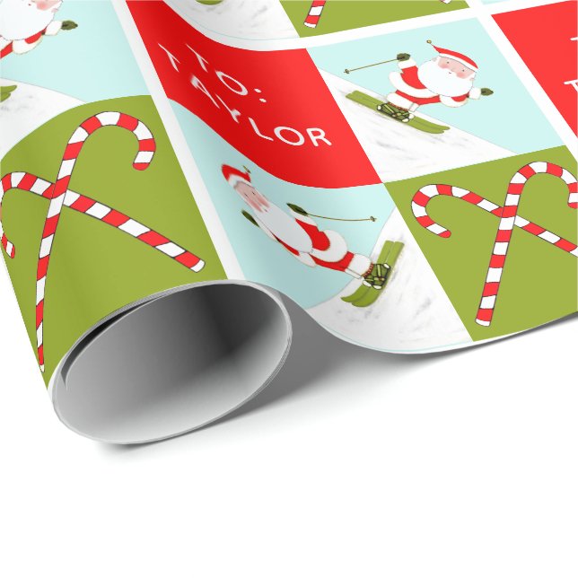 Personalised Skiing Downhill Skier Holiday Gift Wr Wrapping Paper (Roll Corner)