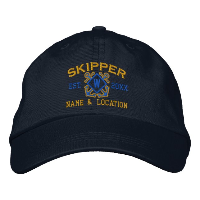 Personalised Skipper Nautical Monogram & more Embroidered Hat (Front)