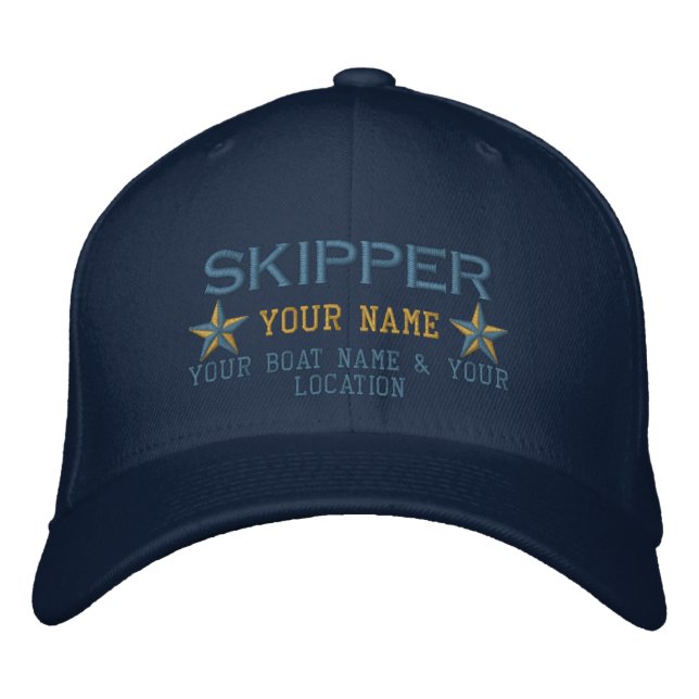 Personalised Skipper Stars Ball Cap Embroidery (Front)