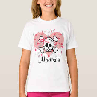 Personalised Skull Kids Ringer Tee Pink Bow Heart