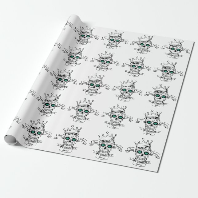 Personalised Skull King Calavera Gift Wrapping Paper (Unrolled)