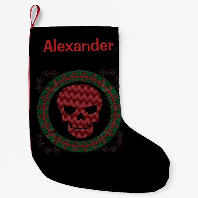 Personalised Skull Ugly Holiday Sweater Christmas Small Christmas Stocking (Front)