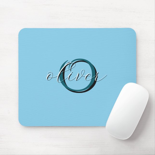 Personalised Sky Blue Monogram Initial and Name Mouse Mat (With Mouse)