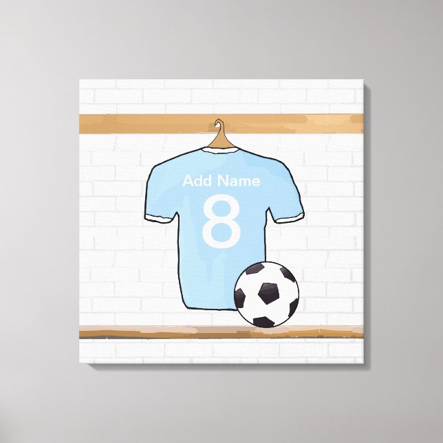 Personalised Sky Blue White Football Soccer Jersey Canvas Print (Front)