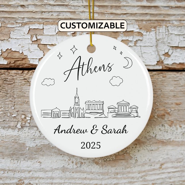Personalised Skyline Athens Ornament, Greece Ceramic Tree Decoration (Creator Uploaded)