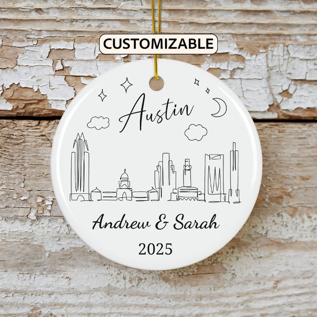 Personalised Skyline Austin Ornament, Texas Ceramic Tree Decoration (Creator Uploaded)