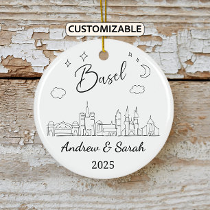 Personalised Skyline Basel Ornament, Switzerland Ceramic Tree Decoration