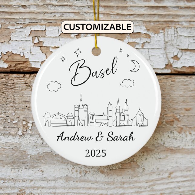 Personalised Skyline Basel Ornament, Switzerland Ceramic Tree Decoration (Creator Uploaded)