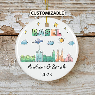 Personalised Skyline Basel Ornament, Switzerland Ceramic Tree Decoration