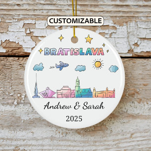 Personalised Skyline Bratislava Ornament, Slovakia Ceramic Tree Decoration
