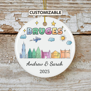 Personalised Skyline Bruges Ornament, Belgium Ceramic Tree Decoration