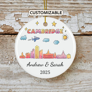 Personalised Skyline Cambridge, Massachusetts Ceramic Tree Decoration