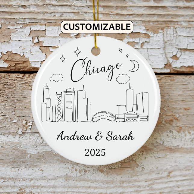 Personalised Skyline Chicago Ornament, Illinois Ceramic Tree Decoration (Creator Uploaded)