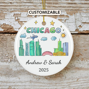 Personalised Skyline Chicago Ornament, Illinois Ceramic Tree Decoration