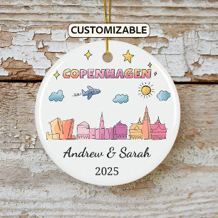 Personalised Skyline Copenhagen Ornament, Denmark Ceramic Tree Decoration