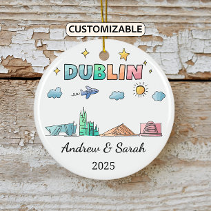 Personalised Skyline Dublin Ornament, Ireland Ceramic Tree Decoration