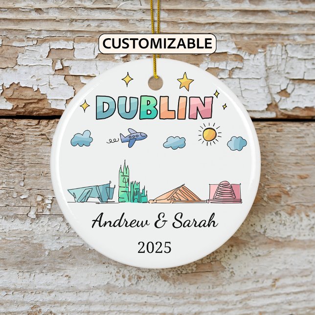 Personalised Skyline Dublin Ornament, Ireland Ceramic Tree Decoration (Creator Uploaded)