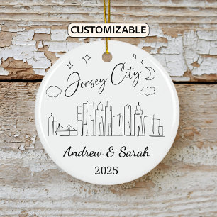 Personalised Skyline Jersey City, New Jersey Ceramic Tree Decoration