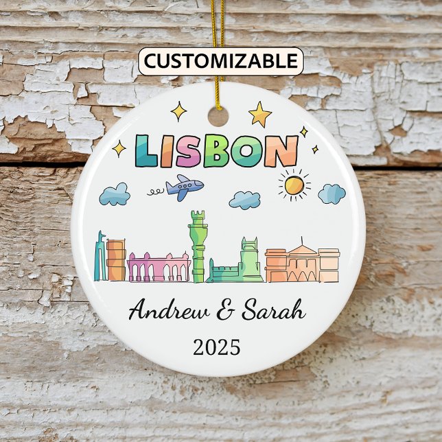 Personalised Skyline Lisbon Ornament, Portugal Ceramic Tree Decoration (Creator Uploaded)