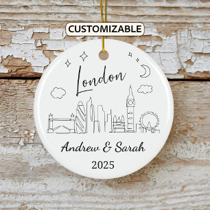 Personalised Skyline London Ornament, England Ceramic Tree Decoration