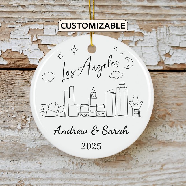Personalised Skyline Los Angeles, California Ceramic Tree Decoration (Creator Uploaded)