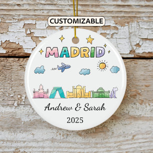 Personalised Skyline Madrid Ornament, Spain Ceramic Tree Decoration