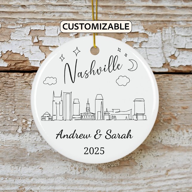 Personalised Skyline Nashville Ornament, Tennessee Ceramic Tree Decoration (Creator Uploaded)
