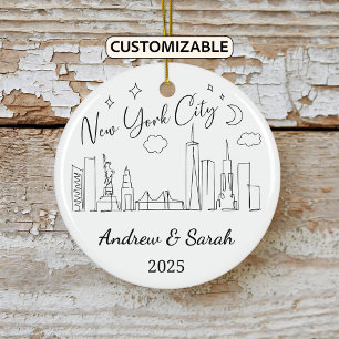 Personalised Skyline New York Ornament, New York Ceramic Tree Decoration