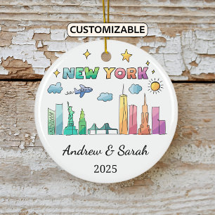 Personalised Skyline New York Ornament, New York Ceramic Tree Decoration