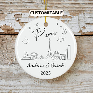 Personalised Skyline Paris Ornament, France Ceramic Tree Decoration