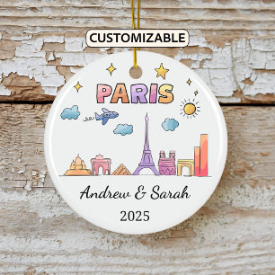 Personalised Skyline Paris Ornament, France Ceramic Tree Decoration