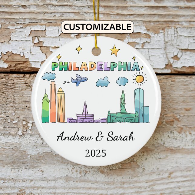 Personalised Skyline Philadelphia, Pennsylvania Ceramic Tree Decoration (Creator Uploaded)