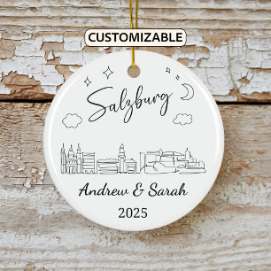 Personalised Skyline Salzburg Ornament, Austria Ceramic Tree Decoration
