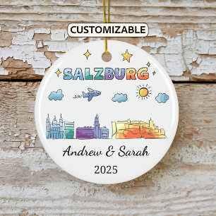 Personalised Skyline Salzburg Ornament, Austria Ceramic Tree Decoration