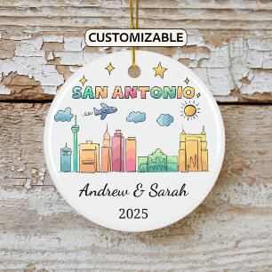 Personalised Skyline San Antonio Ornament, Texas Ceramic Tree Decoration