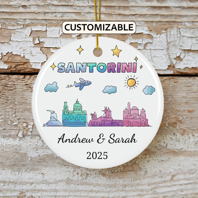Personalised Skyline Santorini Ornament, Greece Ceramic Tree Decoration (Creator Uploaded)