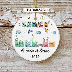 Personalised Skyline Zurich Ornament, Switzerland Ceramic Tree Decoration