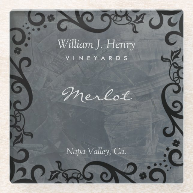 Personalised Slate & Black Scroll Wine Coaster (Front)