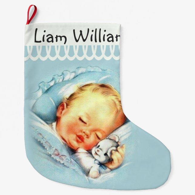 Personalised Sleeping Baby Double-sided Large Christmas Stocking (Front)