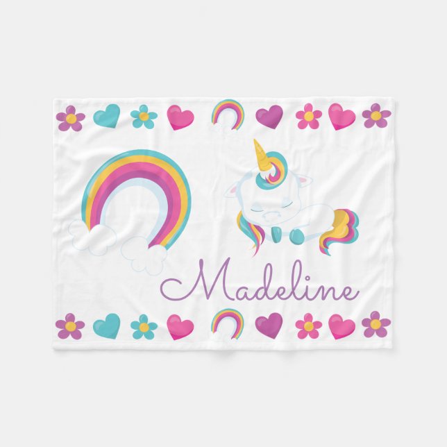 Personalised Sleeping Baby Unicorn Fleece Blanket (Front (Horizontal))