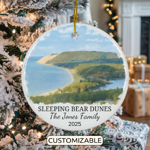 Personalised Sleeping Bear Dunes Ornament, Michiga Ceramic Tree Decoration
