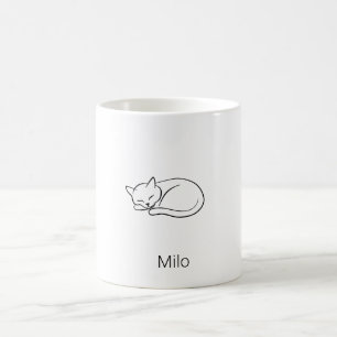 Personalised Sleeping Cat Minimalist Coffee Mug